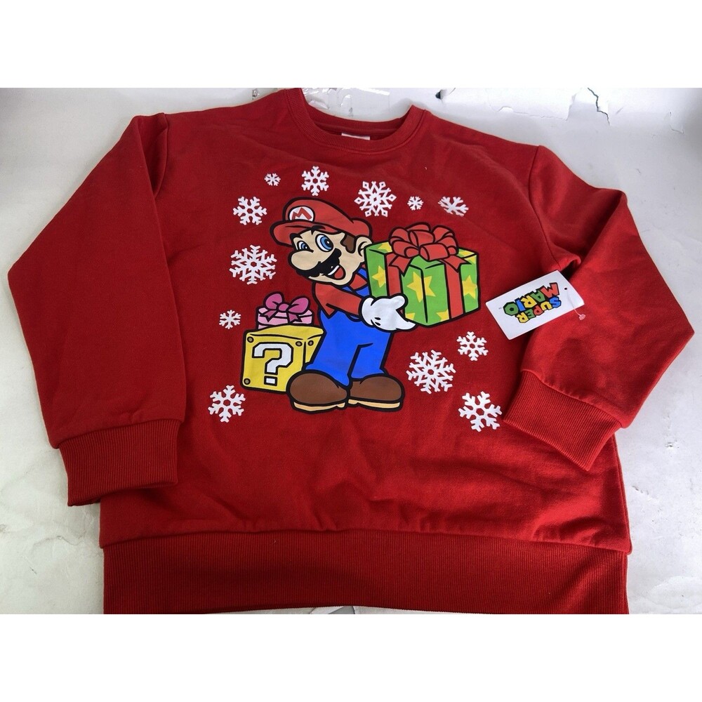 Nintendo Super Mario Christmas Holiday Long Sleeve Sweater Top Boys Size 10-12
